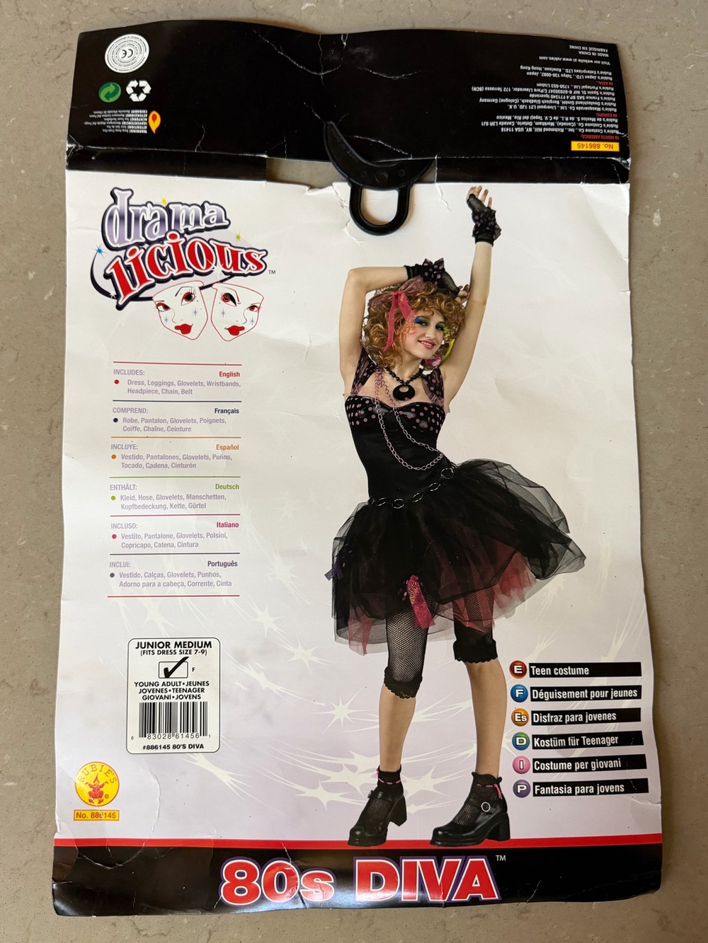 80s Diva Costume — M Juniors 7-9 Punk Tulle Tutu Halloween Madonna Cyndi Lauper